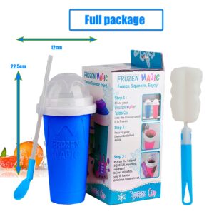 Ragnify Slushy Cup Slushie Maker Ice Cup Silica Cup Pinch Cup Summer Cooler Smoothies Cup Double Layer Squeeze Cup Slush Maker Cup Home DIY Smoothie Cup for Children and Adult (Blue)