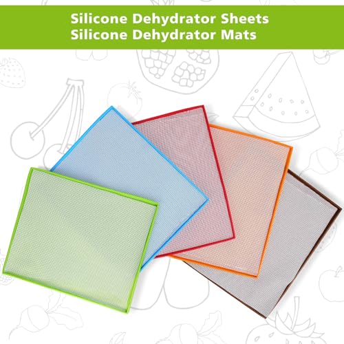 5PCS Silicone Dehydrator Sheets,Fruit Leather Silicone Dehydrator Mats with Edge Compatible with Cosori CP267-FD, Non-Stick Food Dehydrator Mats for Fruits Meat Vegetables Herbs (Mixed Color-5 Packs)