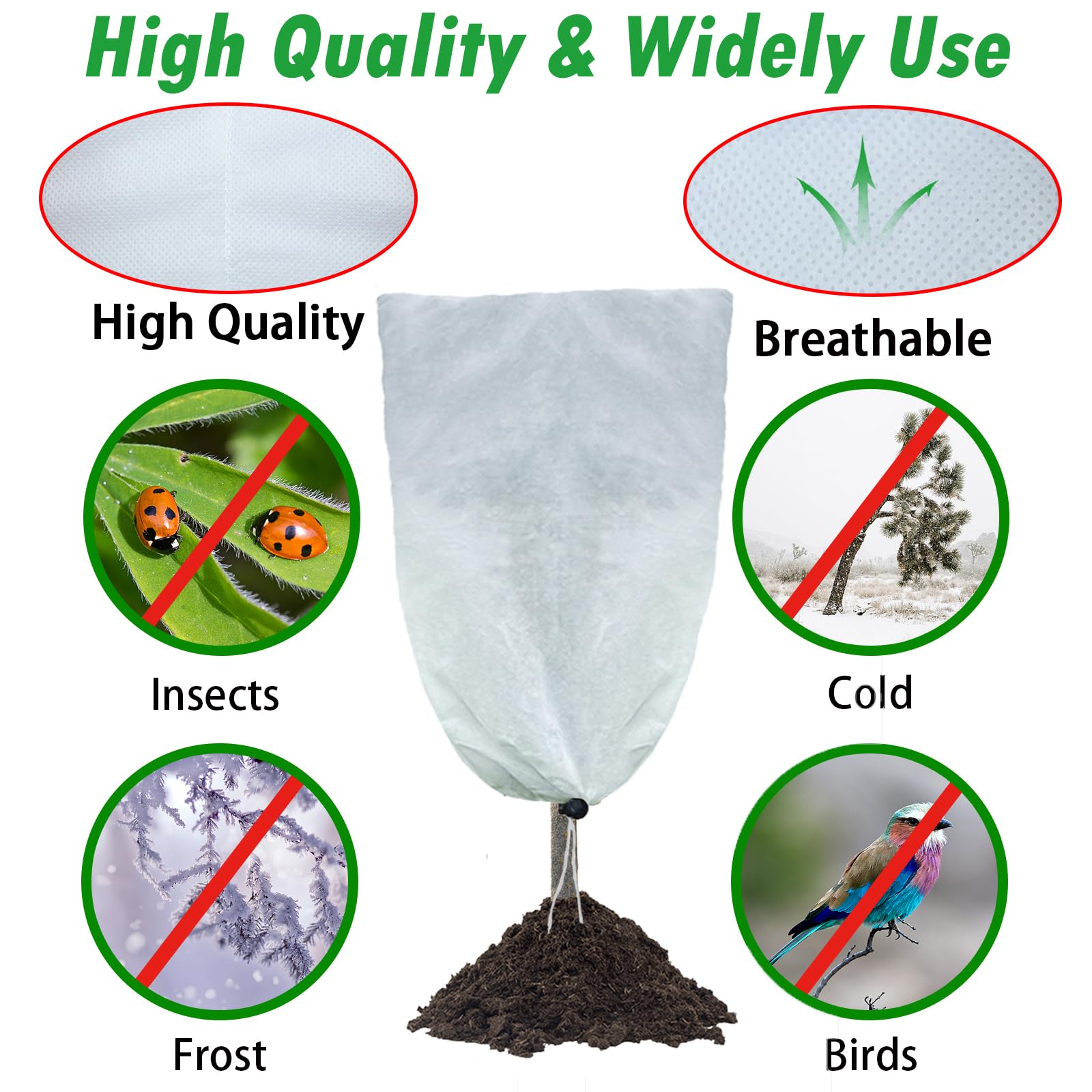 HZxoAxo 5 Packs Upgraded Plant Covers Freeze Protection - 48 x 32IN 2.47 oz/yd²,Reusable Plant Covers Winter with Drawstring,Tree Jacket Blanket for Cold Frost Freeze Bird Insect Prevention