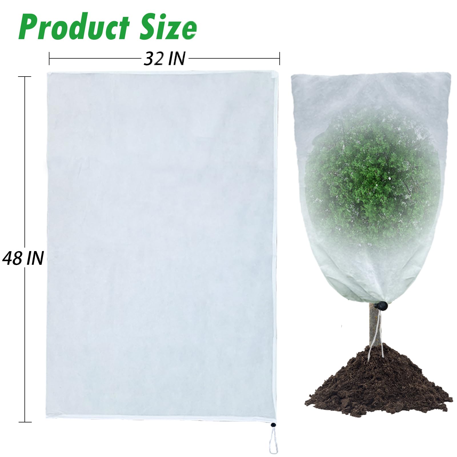 HZxoAxo 5 Packs Upgraded Plant Covers Freeze Protection - 48 x 32IN 2.47 oz/yd²,Reusable Plant Covers Winter with Drawstring,Tree Jacket Blanket for Cold Frost Freeze Bird Insect Prevention