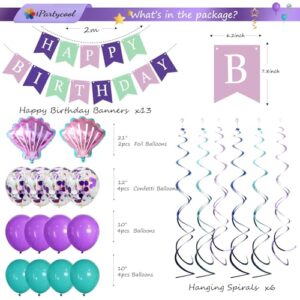 iPartycool, 60pcs Mermaid Birthday Decorations for Girls Women, Little Mermaid Party Decorations with Mermaid Balloons Happy Birthday Banner Pom Poms Hanging Swirls Tassels Confetti Shell Balloons