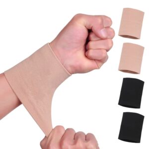 Wrist Compression Sleeve (4PCS), Soft Wrist Support Brace Wrist Bands for Tendonitis, Arthritis, Sprains Pain Relief, Elastic Carpal Tunnel Wraps Protector for Fitness, Sport, Weightlifting, Typing