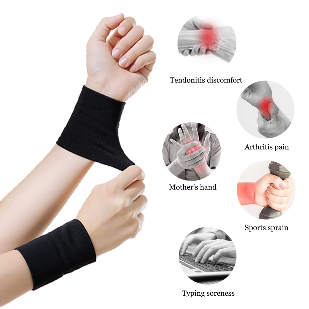 Wrist Compression Sleeve (4PCS), Soft Wrist Support Brace Wrist Bands for Tendonitis, Arthritis, Sprains Pain Relief, Elastic Carpal Tunnel Wraps Protector for Fitness, Sport, Weightlifting, Typing