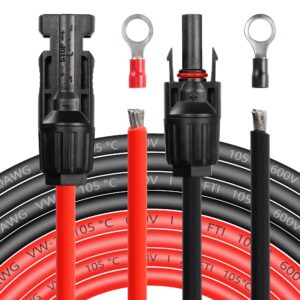 cerrxian 10awg 9.8ft solar extension bare wire cable with female and male connector with o ring for solar panels, charge controller(black+red) (10awg 9.8ft)-o