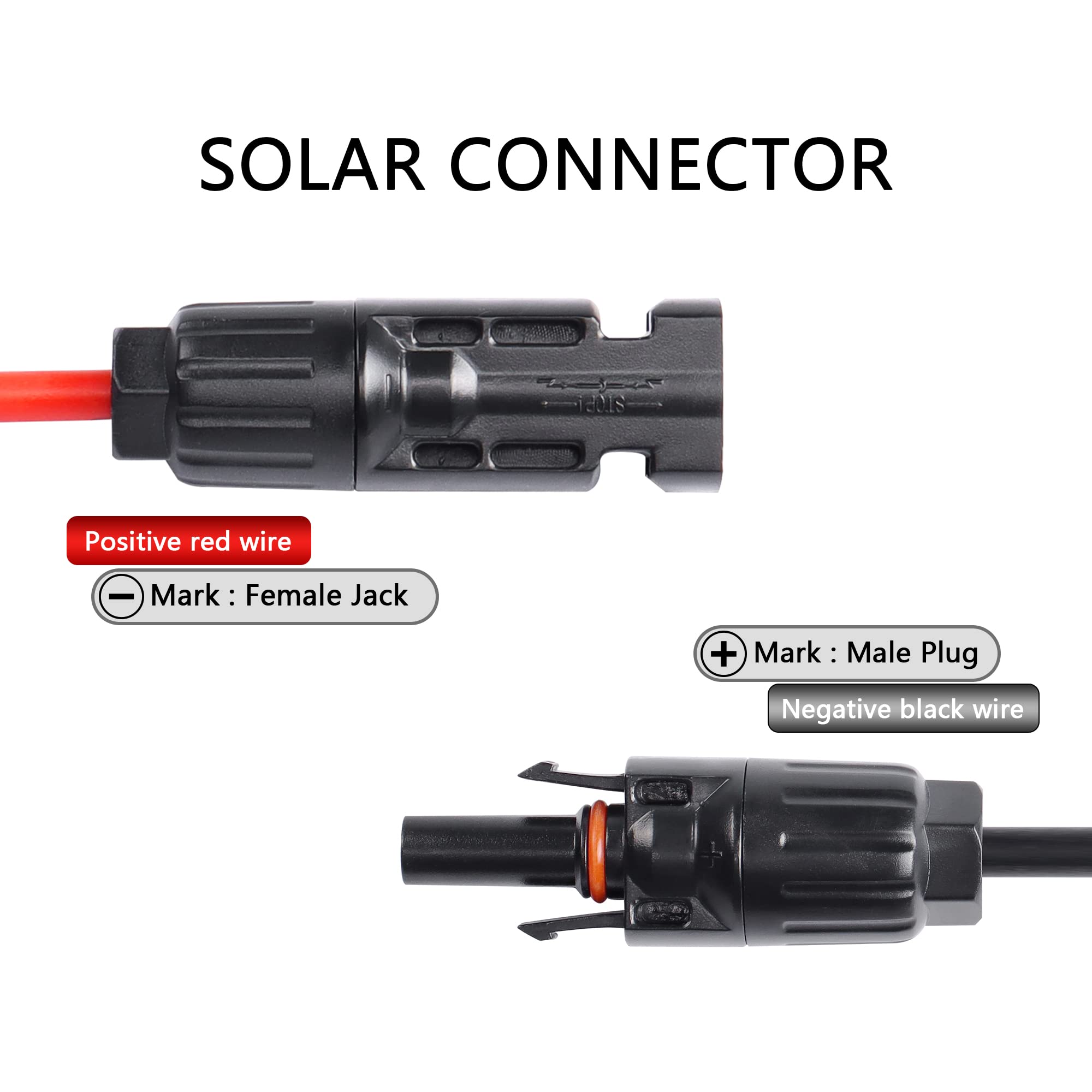 CERRXIAN 10AWG 9.8FT Solar Extension Bare Wire Cable with Female and Male Connector with O Ring for Solar Panels, Charge Controller(Black+Red) (10AWG 9.8FT)-o