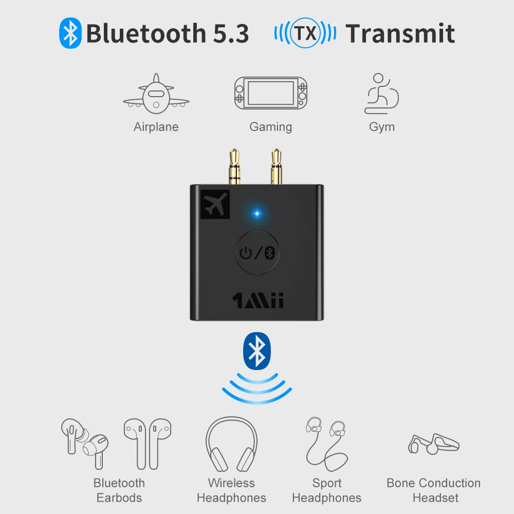 Airplane Bluetooth Transmitter Receiver for All Headphones - Use with any 3.5 mm Jack on Airplanes - Portable Charging Case - aptX Adaptive - Low Latency - Flying Travel,Long Flight Essentials - Black