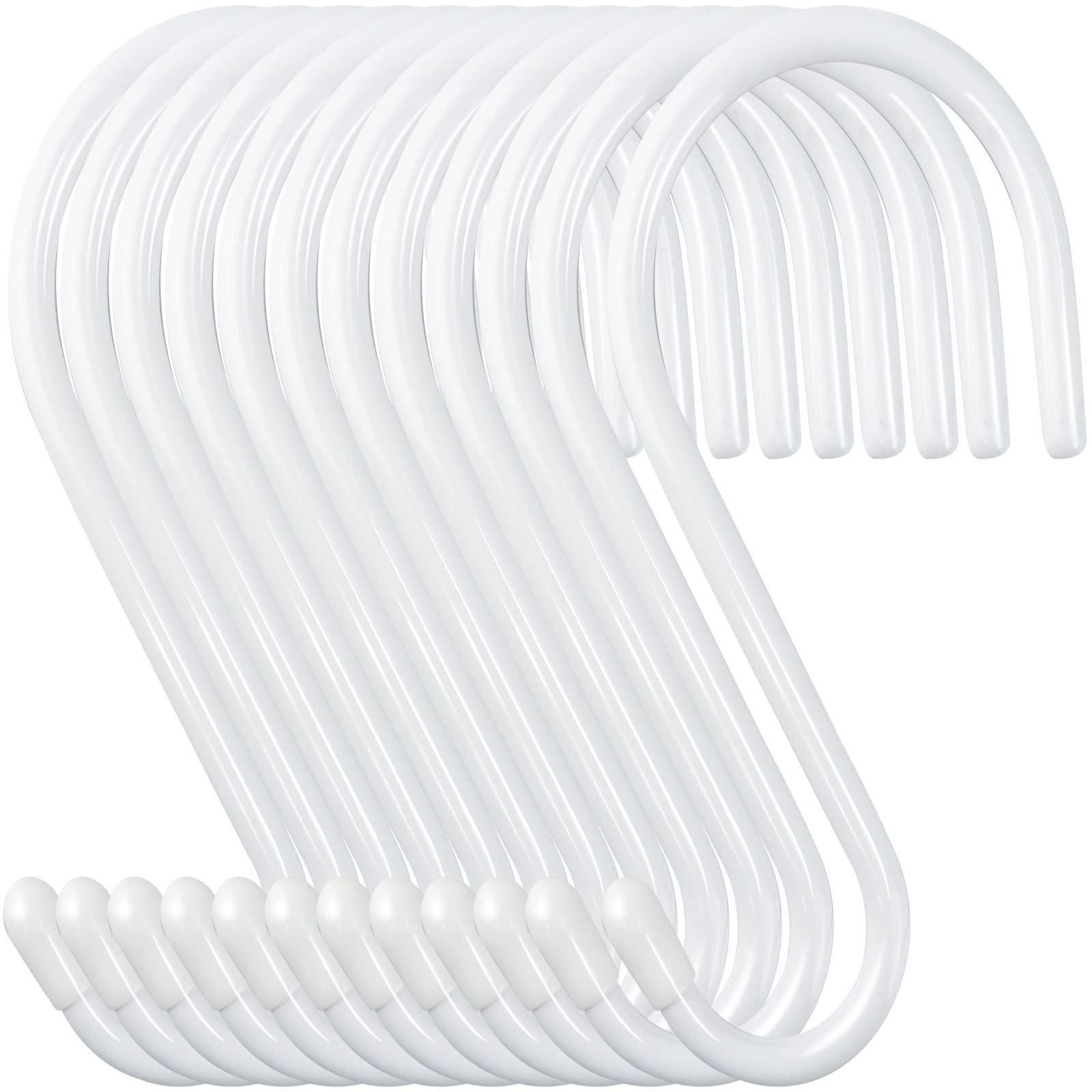 12 Pack 4-1/2 Inch White S Hooks for hanging, Large Vinyl Coated S Hangers Hooks Heavy Duty, Steel Metal Rubber Coated Closet Rod Hooks for Hanging Jeans Clothes Plant Pot Pan Cup Bathrooms Towel Robe