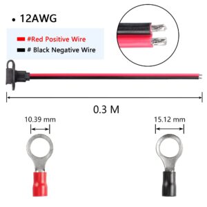 CERRXIAN 0.3m 12AWG SAE Mount Panel Solar Cable, SAE 2 Pin Socket Sidewall Port Cord with O Ring(2-Pack)(1a-1a)