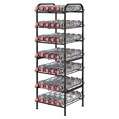 CASAVIDA 7-Tier Water Bottle Organizer, Free Standing Metal Water Bottle Storage Rack Shelf, Adjustable Water Bottle Holder Multifunctional Storage Shelves for Kitchen Pantry Food Storage, Bronze