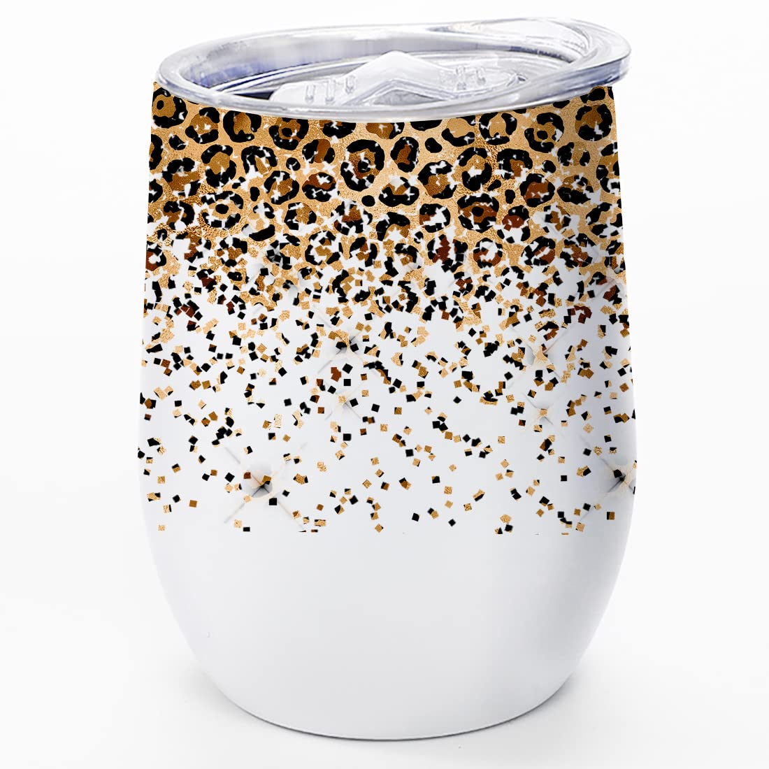 Leopard Print 12 oz Insulated Wine Tumbler with Lid - Personalized Pattern Stainless Steel Outdoor Wine Glass - Unique Birthday Christmas Gifts for Her Women Best Friends