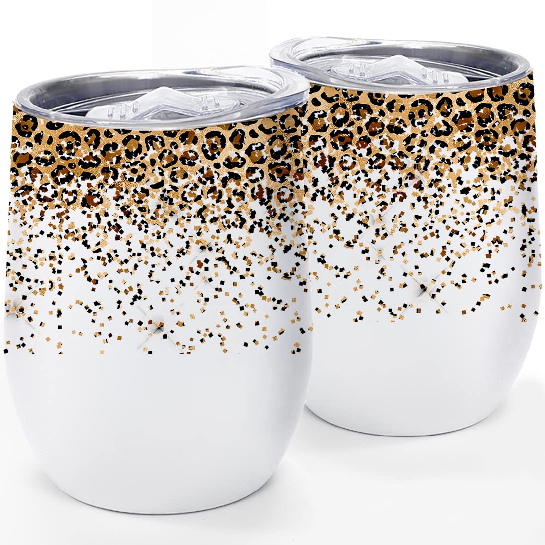 Leopard Print 12 oz Insulated Wine Tumbler with Lid - Personalized Pattern Stainless Steel Outdoor Wine Glass - Unique Birthday Christmas Gifts for Her Women Best Friends