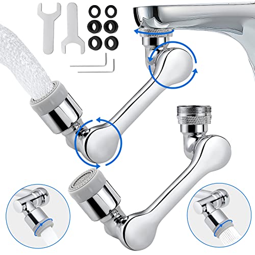 2Pcs Faucet Extender for Bathroom Sink, Universal 1080° Swivel Robotic Arm Faucet Aerator, Brass Sink Faucet Attachment with 2 Water Outlet Modes, for Kitchen & Bath Faucet Parts Replacement