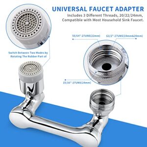 2Pcs Faucet Extender for Bathroom Sink, Universal 1080° Swivel Robotic Arm Faucet Aerator, Brass Sink Faucet Attachment with 2 Water Outlet Modes, for Kitchen & Bath Faucet Parts Replacement