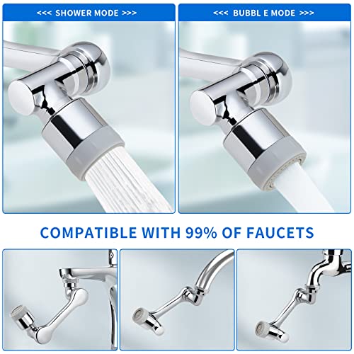 2Pcs Faucet Extender for Bathroom Sink, Universal 1080° Swivel Robotic Arm Faucet Aerator, Brass Sink Faucet Attachment with 2 Water Outlet Modes, for Kitchen & Bath Faucet Parts Replacement