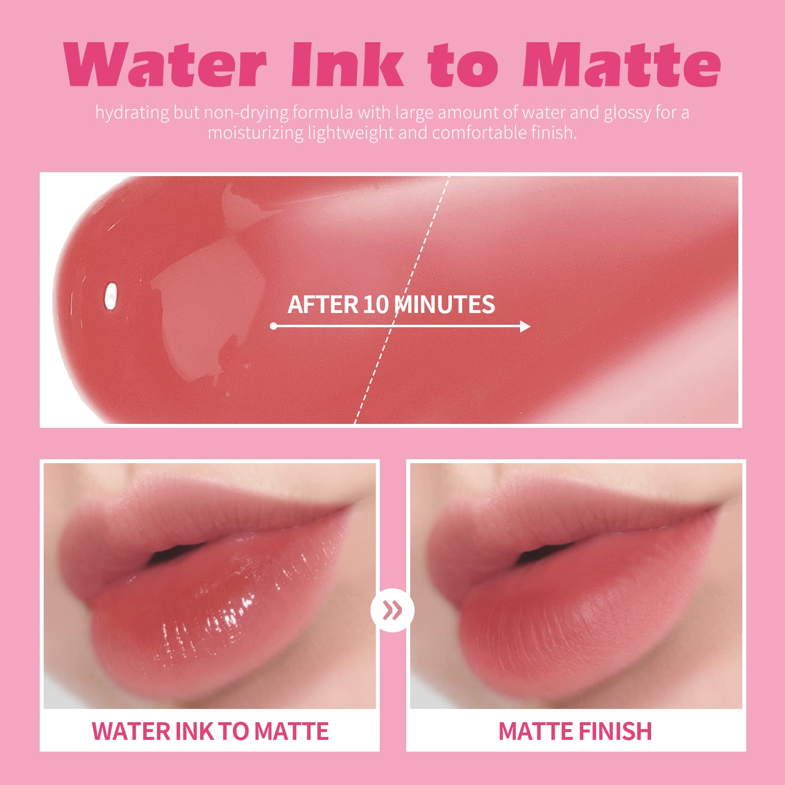 KIMUSE Water Gel Lip Tint 6 Colors Set, Highly Pigmented Long Lasting Moisturizing Glossy Lip Stains, Hydrate Lightweight Lip Gloss Makeup