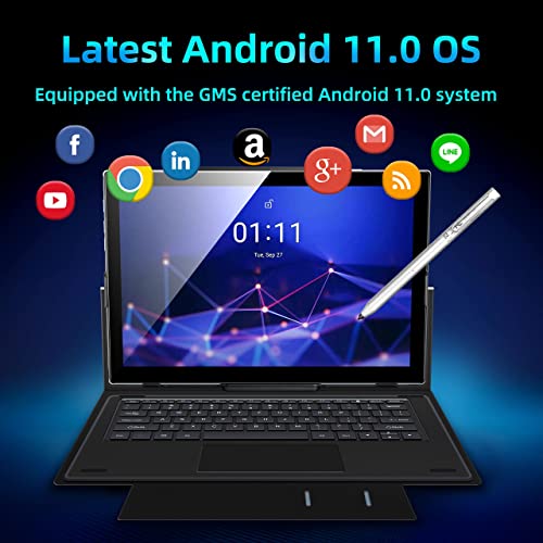 BYYBUO Tablet 10.1 inch, 2 in 1 Android 12 Tablets with Docking Keyboard Case,4GB RAM 128GB ROM,1920x1200 Full HD,Octa-Core Processor,7000mAh Battery, 5G+2.4G WiFi, Bluetooth,GPS,FM(2023 Gray)