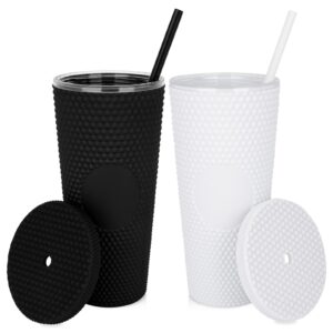 luxfuel 24 oz diy studded tumbler with lid and straw, reusable plastic acrylic cup,double walled matte travel tumbler for iced coffee, cold water,smoothie,wide mouth,spill proof,100% bpa free,2 pack
