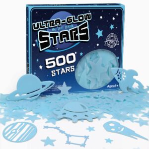 500pcs 3d glow in the dark stars blue glow in the dark stars for ceiling space wall decals glowing astronaut universe planet galaxy wall stickers ceiling decorations for boys kids bedroom decor (blue)