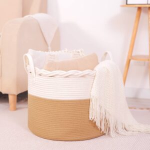 eternal beauty cotton rope basket 17”w x14”h large woven storage basket for blanket living room, decorative toy baby basket for kids nursery,brown