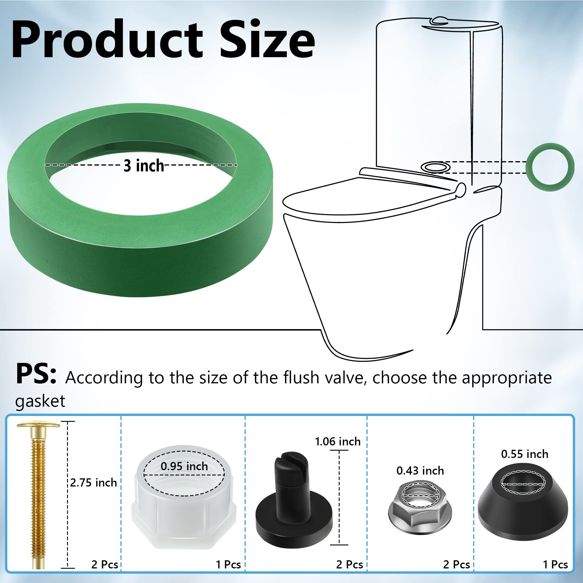 Ceoighe 3'' Toilet Tank Parts Replacement Kit, Compatible with American Standard AS738756-0070A Champion 4 Toilet Tank to Bowl Gasket, Toilet Parts Kit for Most 3inch Flush Valve Opening Tanks