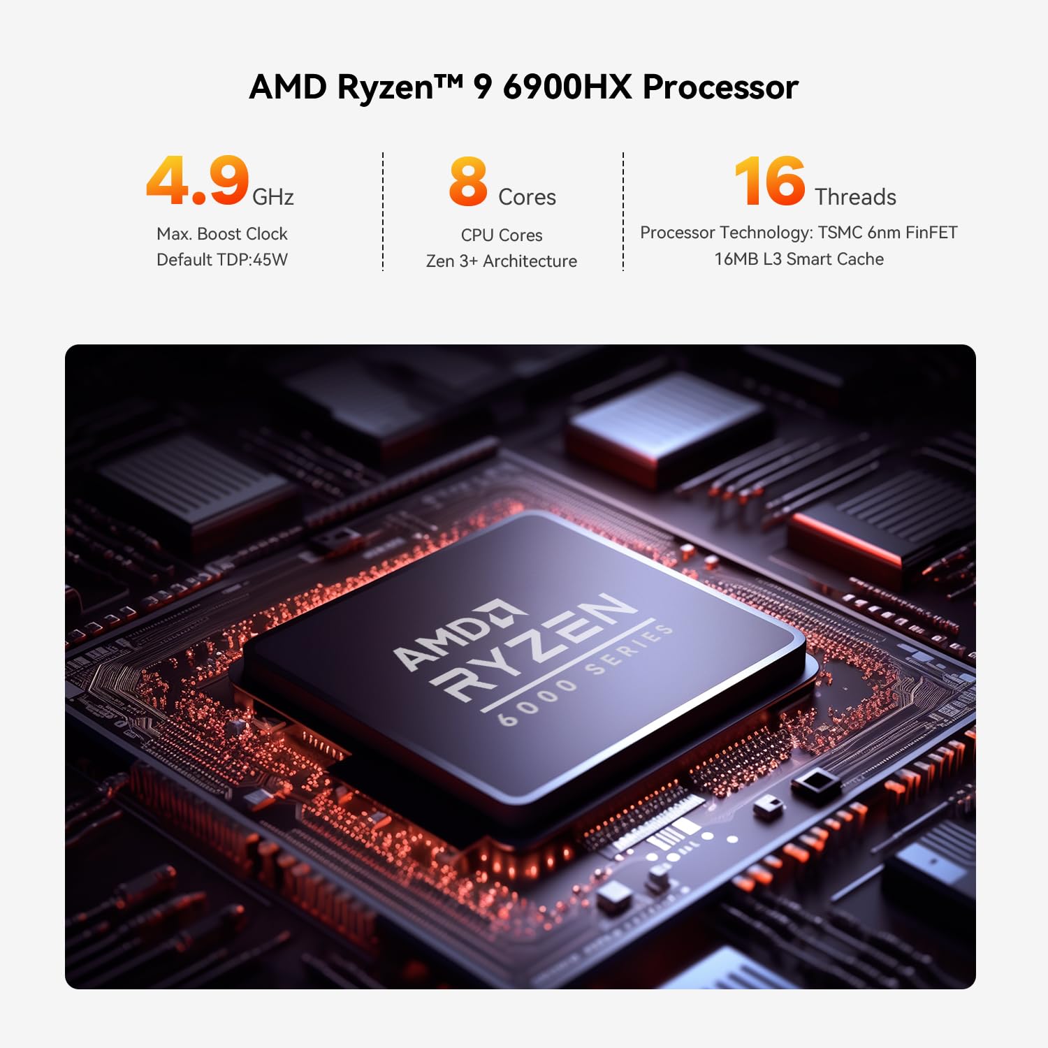 Beelink Mini PC SER6 6900HX AMD Ryzen 9 Processor(8C/16T, up to 4.9GHz) 16GB DDR5 500GB SSD Radeon 680M Graphics Micro Computer, HDMI 2.1/USB4/WiFi6/BT 5.2, Home&Office Mini Desktop Computers