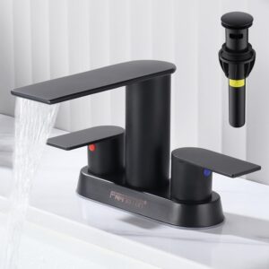 fransiton waterfall bathroom faucet lavatory 2 handle 3 hole 4 inch bathroom sink faucet washbasin faucet with deck and pop-up drain black centerset bathroom faucet