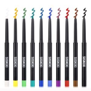 susikeki 10pcs colored gel eyeliner pencil with built-in-sharpener set chameleon metallic glitter matte eye liner waterproof long lasting eye makeup pen white black brown rainbow eyeliners gift sets