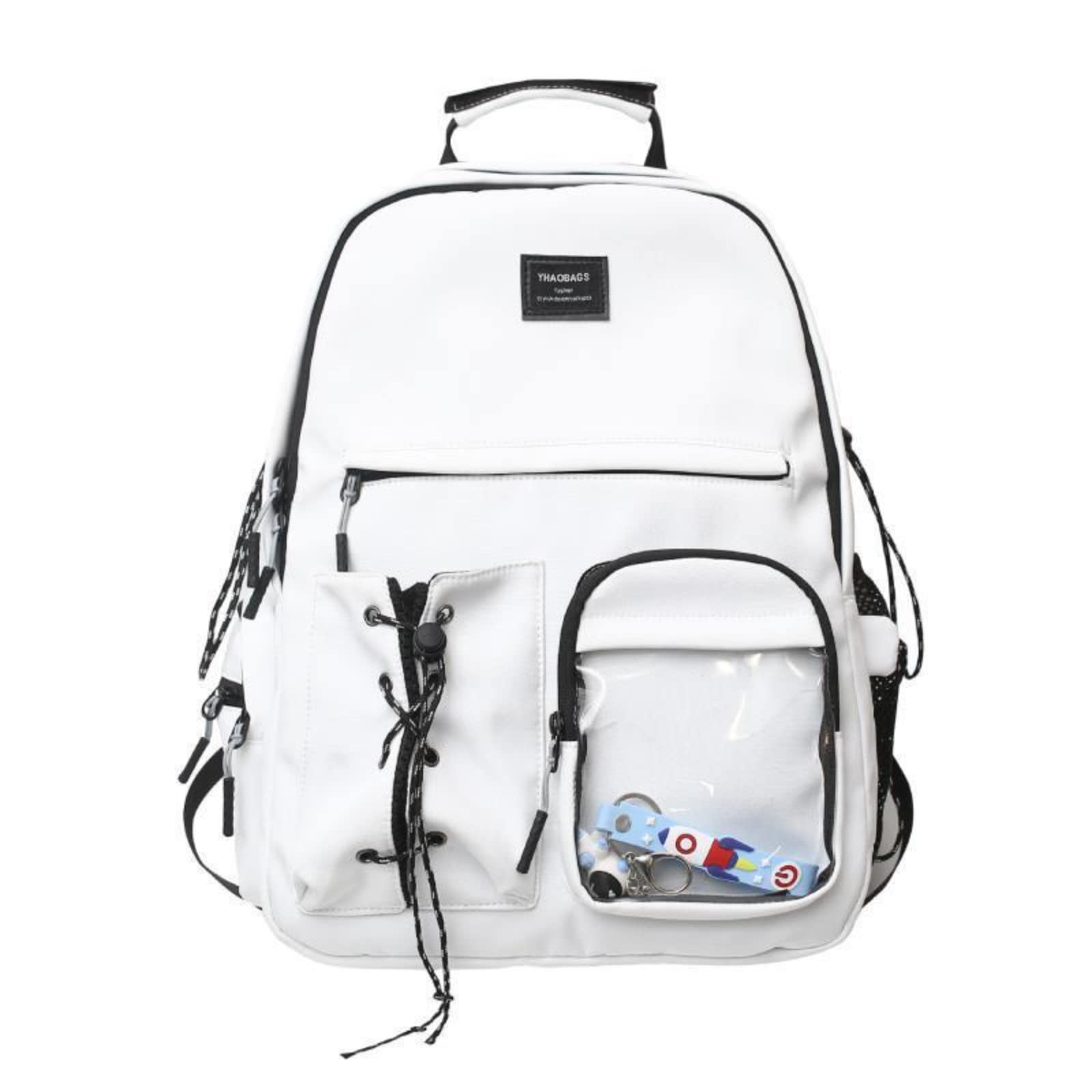 Kawaii Backpack for Teen Girls Boys Cute Bookbag Aesthetic Schoolbag with Lovely Pendant Casual Bag with Laptop Compartment (White-2)