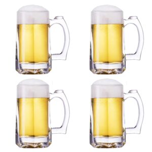 tusapam heavy beer mugs set, 12.5oz glass mugs with handle, beer glasses for freezer, 370ml beer drinking glasses, traditional stein for bar, alcohol, beverages,coffee, teas, set of 4