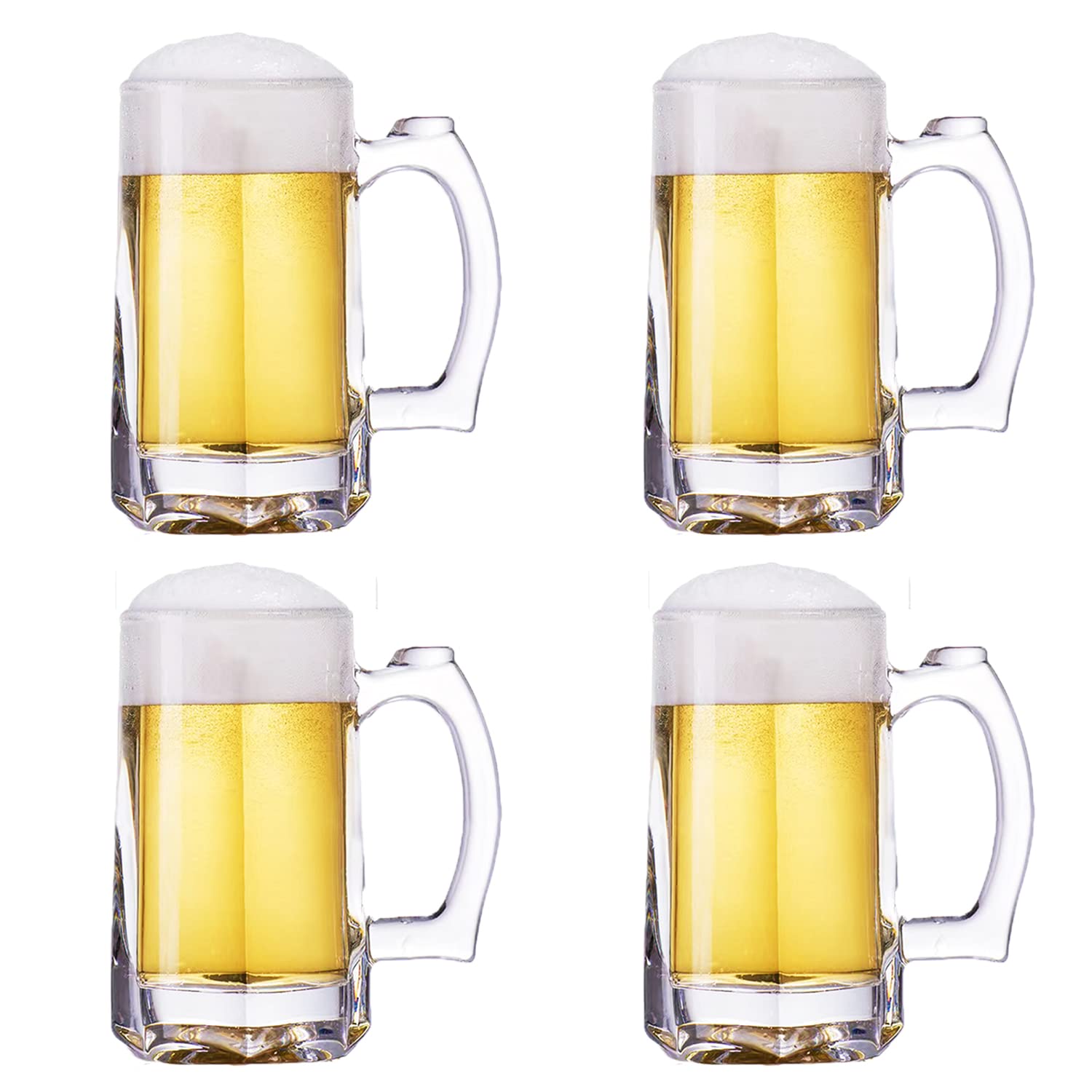 TUSAPAM Heavy Beer Mugs Set, 12.5oz Glass Mugs With Handle, Beer Glasses For Freezer, 370ml Beer Drinking Glasses, Traditional Stein For Bar, Alcohol, Beverages,Coffee, Teas, Set of 4