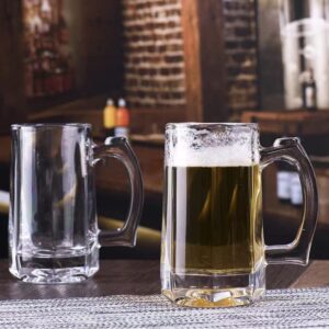 TUSAPAM Heavy Beer Mugs Set, 12.5oz Glass Mugs With Handle, Beer Glasses For Freezer, 370ml Beer Drinking Glasses, Traditional Stein For Bar, Alcohol, Beverages,Coffee, Teas, Set of 4