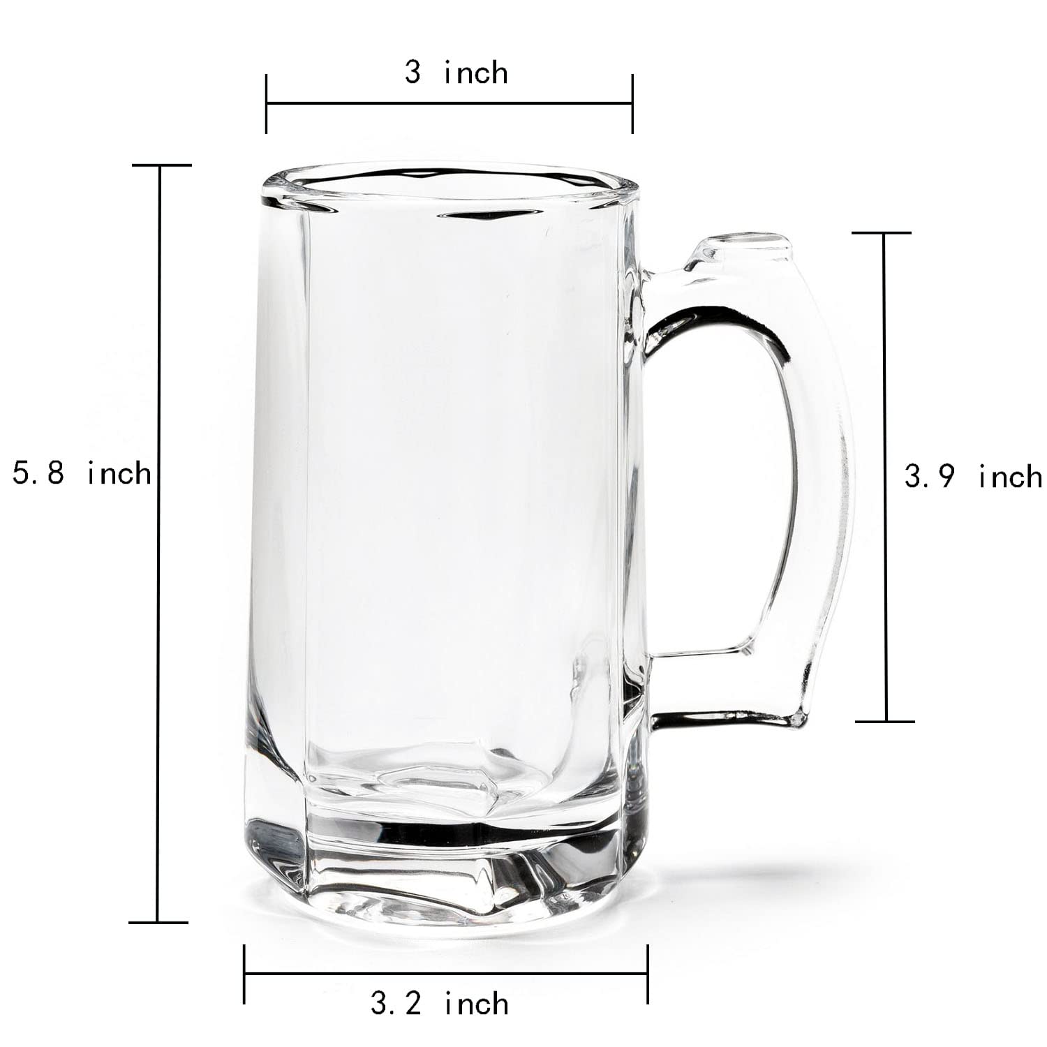 TUSAPAM Heavy Beer Mugs Set, 12.5oz Glass Mugs With Handle, Beer Glasses For Freezer, 370ml Beer Drinking Glasses, Traditional Stein For Bar, Alcohol, Beverages,Coffee, Teas, Set of 4