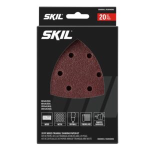 skil 20-piece mixed 60/80/120/240 grits mouse detail sanding paper kit for skil sanders sr232301/sr250801/sr6607b-10 - cda9004
