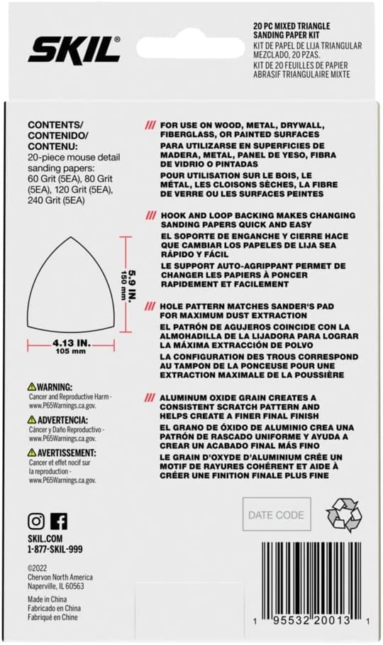 SKIL 20-Piece Mixed 60/80/120/240 Grits Mouse Detail Sanding Paper Kit for SKIL Sanders SR232301/SR250801/SR6607B-10 - CDA9004