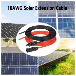 SinLoon 10AWG Solar Extension Cable,1 Pair 10 Gauge PV Solar Panel Bare Cord IP67 Waterproof Male to Female Solar Power Cable with 2 O Ring Terminal,for Solar Panel Wire (10AWG 10FT)