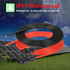 SinLoon 10AWG Solar Extension Cable,1 Pair 10 Gauge PV Solar Panel Bare Cord IP67 Waterproof Male to Female Solar Power Cable with 2 O Ring Terminal,for Solar Panel Wire (10AWG 10FT)