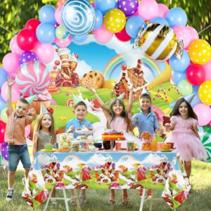 87 Pcs Candyland Themed Party Decorations, Candyland Lollipop Tablecloth and Lollipop Themed Backdrop with Balloon Garland Kit Christmas Candy Party Supplies for Christmas Halloween Party Supplies