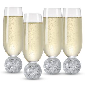 hanjue lead-free crystal champagne glasses set of 4, 7 oz clear champagne flutes - ideal for gifts,parties, wedding, christmas - long-sasting and reusable bar glassware