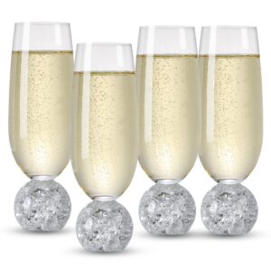 Hanjue Lead-free Crystal Champagne Glasses Set of 4, 7 Oz Clear Champagne Flutes - Ideal for Gifts,Parties, Wedding, Christmas - Long-sasting and Reusable Bar Glassware