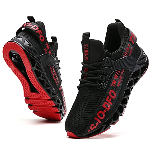 FUTAI Sneakers for Women Running Shoes Lightweight Tennis Sports Shoes Gym Jogging Slip On Walking Sneakers Black Red Size 5.5