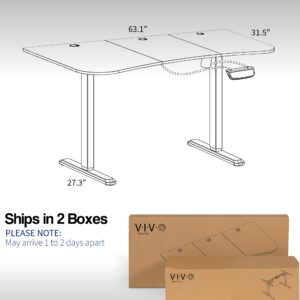 VIVO Electric Height Adjustable 63 x 32 inch Memory Stand Up Desk, Rustic Vintage Brown Table Top, Black Frame, Touch Screen Preset Controller, 2E Series, DESK-KIT-2EBN