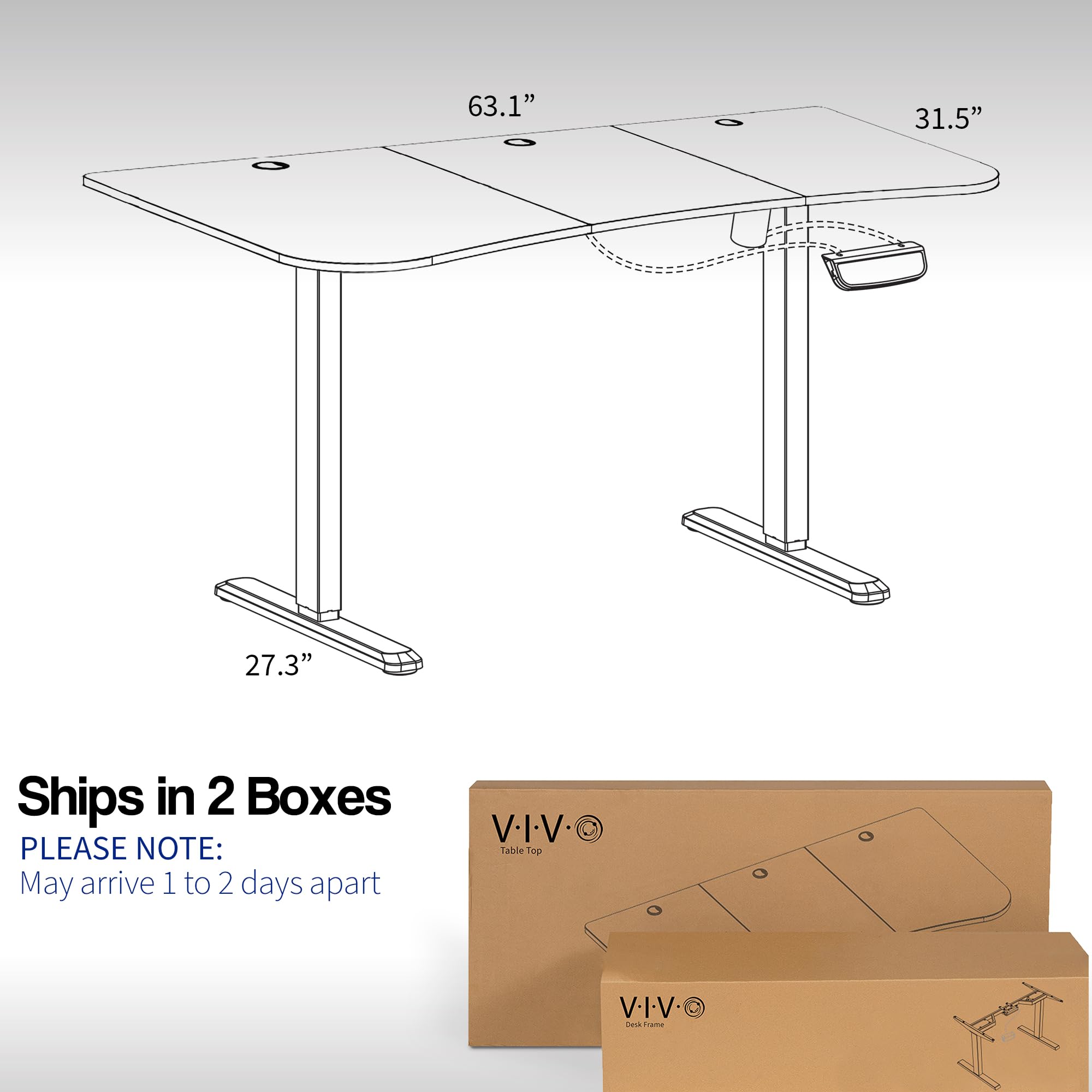 VIVO Electric Height Adjustable 63 x 32 inch Memory Stand Up Desk, Rustic Vintage Brown Table Top, Black Frame, Touch Screen Preset Controller, 2E Series, DESK-KIT-2EBN