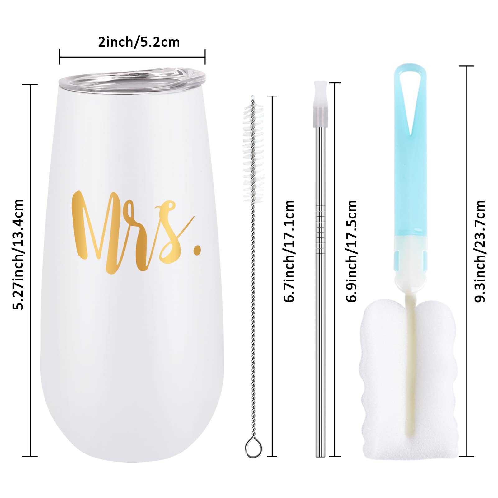 Lifecapido 2 Pack Mr and Mrs Stainless Steel Insulated Champagne Flute Tumbler, Engagement Wedding Gifts for Couples Newlyweds Bride Groom Wife His and Hers Anniversary Bridal Shower(6oz, Black&White)