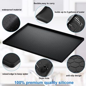 Under Sink Mat - 34" x 22" Waterproof Kitchen Cabinet Mat - Flexible Silicone Under Sink Liner with Drain Hole - Kitchen Bathroom Cabinet Mat and Protector for Drips Leaks Spills (Black)