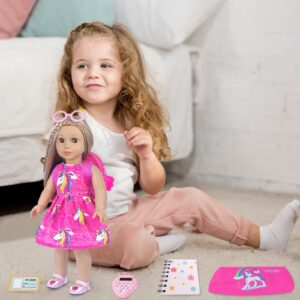 UZIDBTO American 18 Inch Doll Accessories Stationery Set and Clothes Pink Unicorn Series for Kid's 18 Inch Doll