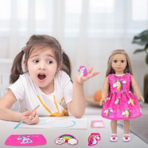 UZIDBTO American 18 Inch Doll Accessories Stationery Set and Clothes Pink Unicorn Series for Kid's 18 Inch Doll