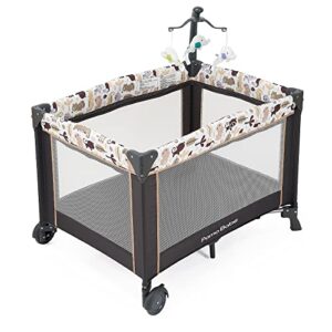 Pamo Babe Portable Nursery Center Foldable Bassinet Play Yard Crib Sleeper with Travel Cot, Changing Table Diaper Station, Mobile, & Carry Bag, Khaki