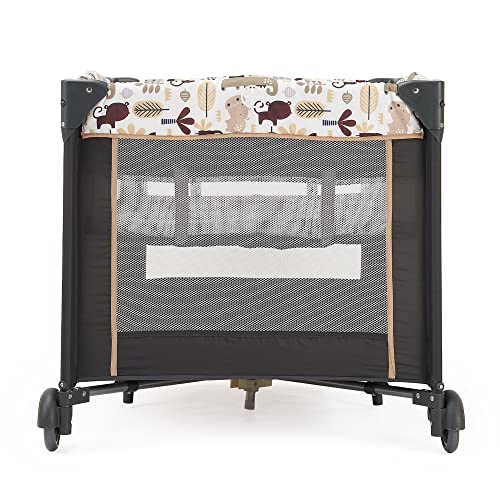 Pamo Babe Portable Nursery Center Foldable Bassinet Play Yard Crib Sleeper with Travel Cot, Changing Table Diaper Station, Mobile, & Carry Bag, Khaki