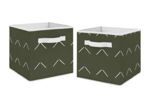 sweet jojo designs hunter green boho arrow foldable fabric storage cube bins boxes organizer toys kids baby childrens set of 2 white bohemian woodland tribal southwest chevron geometric herringbone