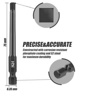 NAUIX Square Drill Bit Set (10pcs - 3 Inch Long S2 Steel Magnetic Heads) 1/4 Inch Hex Shank Square Screwdriver Bit Set Sizes SQ0 SQ1 SQ2 SQ3 SQ4 (2 of Each Size)